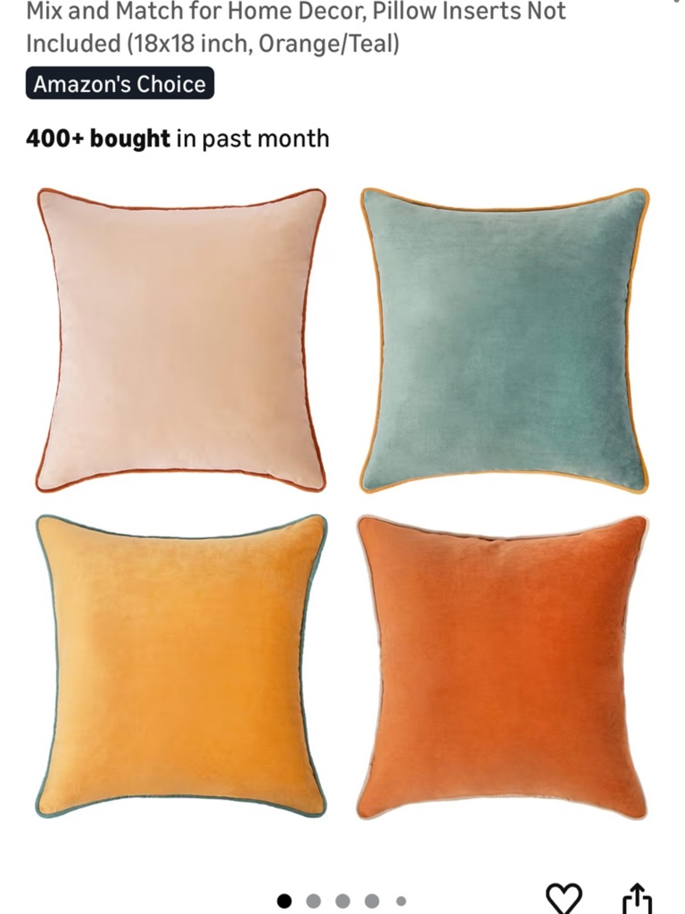 Velvet Accent Pillow Set - Orange, Teal, Peach, Mustard